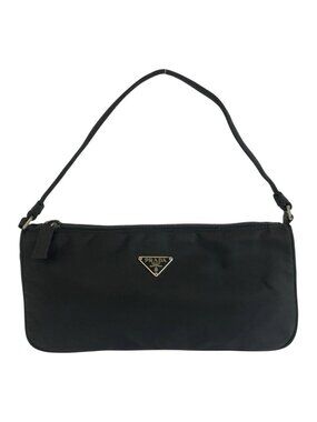 Prada Tessuto Triangular Black Silver Nylon Handbag Pouch
